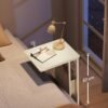 Sidebord, Natbord med Stikkontakter, C-formet, Sofabord, Cremehvid - Billede 3