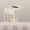 Sidebord, Natbord med Stikkontakter, C-formet, Sofabord, Cremehvid - Billede 4
