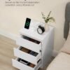Natbord, Sidebord, 3 skuffer, 2 stikkontakter, 2 USB-porte, Cloud White - Billede 5