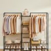 Tøjbøjle, Åben Garderobe, Tøjstativ med Opbevaringshylder, Mat Sort - Billede 2