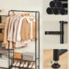 Tøjbøjle, Åben Garderobe, Tøjstativ med Opbevaringshylder, Mat Sort - Billede 3