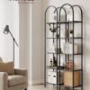 VASAGLE 5-Tier Shelf, Tempered Glass Shelving Unit, Arched Design, Steel Structure, for Living Room Bedroom Study Bathroom, Ink Black and Slate Grey LGT501G01 - Billede 2