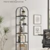 VASAGLE 5-Tier Shelf, Tempered Glass Shelving Unit, Arched Design, Steel Structure, for Living Room Bedroom Study Bathroom, Ink Black and Slate Grey LGT501G01 - Billede 3