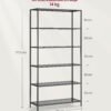 VASAGLE Bookcase, 6-Tier Bookshelf, Slim Shelving Unit for Bedroom, Bathroom, Home Office, Tempered Glass, Steel Frame - Billede 6
