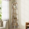 VASAGLE Corner Bookcase 5 Tier Shelf Ladder Shelf Storage Unit Plant Holder for Living Room Industrial Style with Steel Frame Natural Oak and Matte White LLS035Y01 - Billede 2