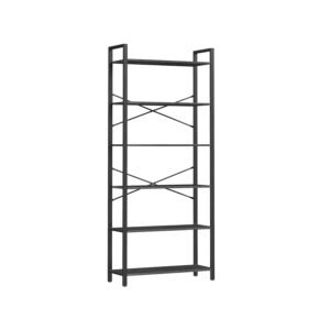 VASAGLE 6-Tier Tall Bookshelf, Large Bookcase, Steel Frame, Freestanding Shelf Unit for Living Room, Bedroom, Home Office, Study, 30 x 80 x 186 cm, Industrial, Ebony Black and Ink Black LLS082B56