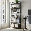 VASAGLE 6-Tier Tall Bookshelf, Large Bookcase, Steel Frame, Freestanding Shelf Unit for Living Room, Bedroom, Home Office, Study, 30 x 80 x 186 cm, Industrial, Ebony Black and Ink Black LLS082B56 - Billede 2
