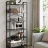 VASAGLE 6-Tier Tall Bookshelf, Large Bookcase, Steel Frame, Freestanding Shelf Unit for Living Room, Bedroom, Home Office, Study, 30 x 80 x 186 cm, Industrial, Ebony Black and Ink Black LLS082B56 - Billede 3