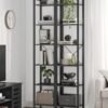 Smal reol, lille 6-etagers bogreol, 28 x 43 x 193 cm, rustik brun og sort - Billede 3