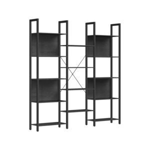Bogreol, Bogreol med 14 Hylder, Metalramme, 24 x 158 x 166 cm, Sort