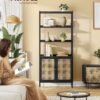 VASAGLE 6-Tier Bookcase, Tall Bookshelf with Rattan-Like Doors, Boho Style, Freestanding Storage Shelf, Metal Frame, Adjustable Shelf, for Living Room, Study - Billede 2