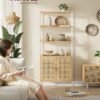 VASAGLE 6-Tier Bookcase, Tall Bookshelf with Rattan-Like Doors, Boho Style, Freestanding Storage Shelf, Metal Frame, Adjustable Shelf, for Living Room, Study - Billede 2