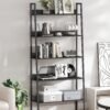 VASAGLE Bookshelf, Ladder Shelf 4-Tier, Freestanding Storage Shelves, for Home Office Living Room Bedroom Kitchen, Steel Frame, Simple Assembly, Industrial, Rustic Brown and Black ULLS108B01 - Billede 3