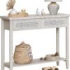 VASAGLE Console Table, Sofa Table, Narrow Entryway Table, Entry Table with 2 Drawers, Open Storage Shelf, Rounded Corners, for Living Room, Boho Style, Oatmeal Beige ULNT016K66