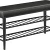 VASAGLE Shoe Bench Wall Coat Rack Set, Coat Rack with Mirror, 8 Double Hooks, Shoe Cabinet with Adjustable Shelves, Double Doors, Bench, Removable Seat Padding, 82 cm Wide, Cloud White LSC010W01