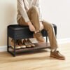 VASAGLE EKHO Collection Shoe Bench, Bench, Trunk, Entrance, Faux Leather, Stitching, Mid-Century Modern Style, Load Capacity up to 135 kg, 30 x 100 x 50 cm, Ink Black LSB113B01 - Billede 4
