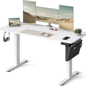 Elektrisk skrivebord, 60 x 140 x 72–120 cm, hukommelsesfunktion med 4 højder, Cloud White