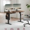 Højdejusterbart elektrisk skrivebord med stikkontakt og skuffe, 60 x 140 cm, Vintage brun/sort - Billede 3