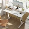 VASAGLE Electric Height Adjustable Desk 60 x 120 x (72-120) cm Continuously Adjustable with Monitor Stand, Hook, Memory Function, Straw Yellow LSD182N01 - Billede 2