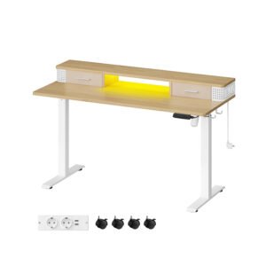 VASAGLE Electric height-adjustable desk, 60 x 120 x (72-120) cm, infinitely adjustable, with monitor stand, hook, memory function, vintage brown LSD182X01