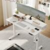 VASAGLE LSD184N01 Height-Adjustable Electric Desk, 60 x 140 x (72-120), Fully Adjustable, with Monitor Stand, Hook, Memory Function, Straw Yellow - Billede 2