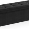Skammel med opbevaringsplads, foldbar bænk, 38 x 110 x 38 cm fodskammel, opbevaringsboks, blæksort