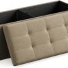 43 tommer foldbar opbevarings-ottoman, belastning 317 kg, indgang, kamelbrun
