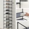 10-etagers skohylde, skostativ, 33 x 33 x 173 cm, metalramme, grå - Billede 7