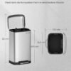 SONGMICS Rubbish Bin, 30L Trash Can, Steel Pedal Bin, with Inner Bucket and Lid, Soft Closure, Airtight, for Kitchen, Living Room, Silver Colour LTB01L, Metallic - Billede 6