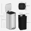SONGMICS LTB593E01 30 Litre Steel Pedal Bin with Inner Bucket, Soft Close and Hold Open, Metallic Silver LTB593E01 - Billede 5