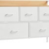 SONGMICS Commode, Armoire, Meuble de Rangement, 5 Tiroirs en Tissu avec Poignées, Cadre en Métal, Style Moderne, Blanc Nuage et Beige Chêne LTS135W01
