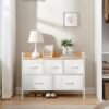 SONGMICS Commode, Armoire, Meuble de Rangement, 5 Tiroirs en Tissu avec Poignées, Cadre en Métal, Style Moderne, Blanc Nuage et Beige Chêne LTS135W01 - Billede 2