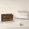 SONGMICS Commode, Armoire, Meuble de Rangement, 5 Tiroirs en Tissu avec Poignées, Cadre en Métal, Style Moderne, Blanc Nuage et Beige Chêne LTS135W01 - Billede 6