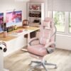 SONGMICS Office Chair, Gaming Chair, Adjustable, Telescopic Footrest, Rocker Mechanism, Headrest, Lumbar Support, Load 150 kg, Candy Pink and Cream White OBG073P01 - Billede 2
