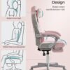 SONGMICS Office Chair, Gaming Chair, Adjustable, Telescopic Footrest, Rocker Mechanism, Headrest, Lumbar Support, Load 150 kg, Candy Pink and Cream White OBG073P01 - Billede 4