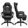 Gamingstol, Kontorstol med Fodstøtte, Skrivebordsstol, Ergonomisk Design, Lændestøtte, Sort - Billede 6