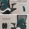 Justerbar kontorstol med polstret sæde og rygstøtte, ergonomisk design.