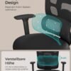 SONGMICS Ergonomic Office Chair, High Back Office Chair, Canvas Seat, Lumbar Support, Height Adjustable, 3D Headrest, Adjustable Armrests, Ink Black OBN070B01 - Billede 4