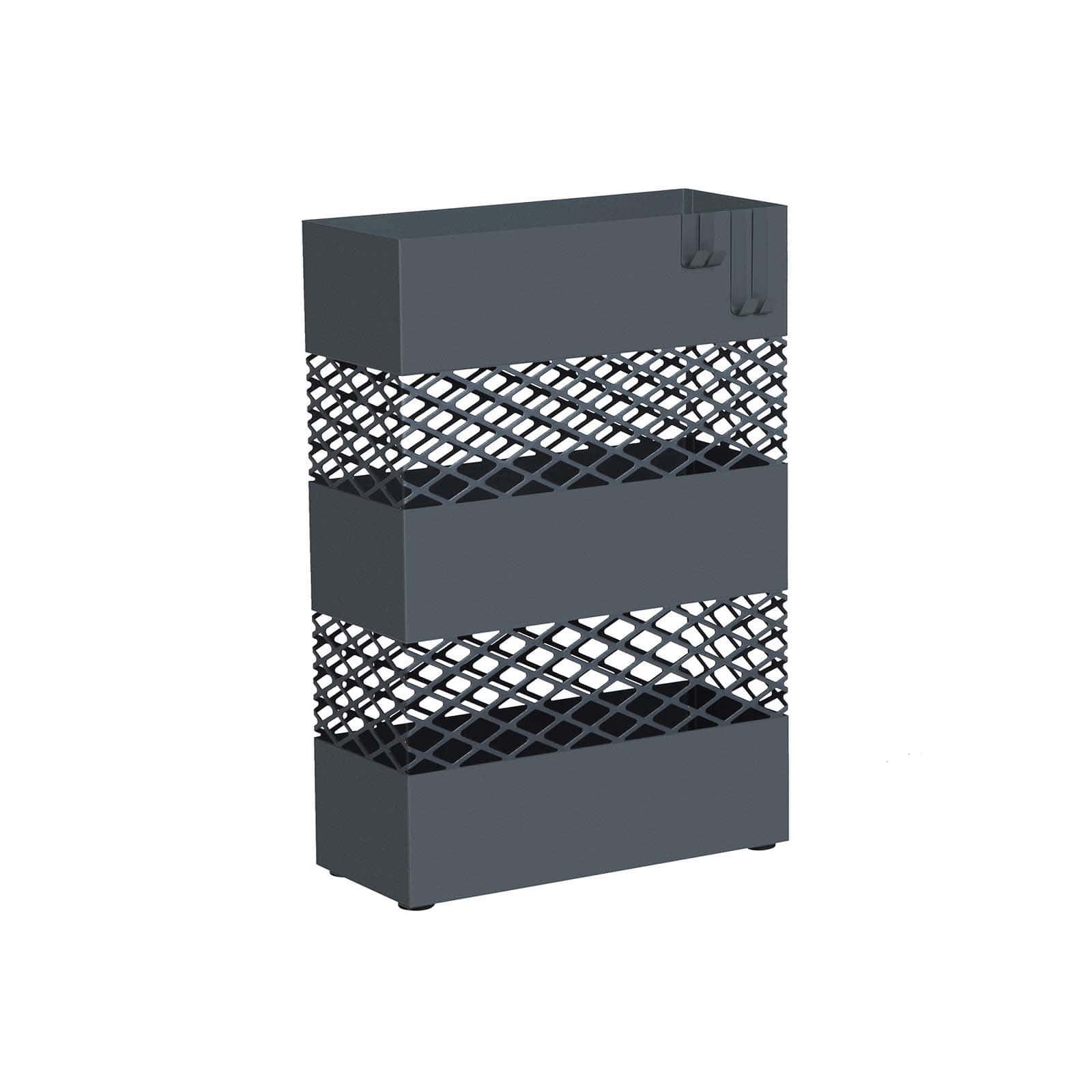 Metal umbrella holder med vandbakke og åbent design i anthracite grå.