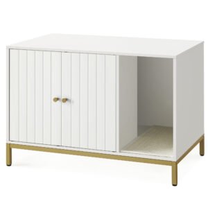Kattebakke, Kattehus, Sidebord, 80 x 50 x 55 cm, Hvid og Guld