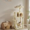 Kradsetræ Højde 143 cm Legetårn til Katte med 4 Kradsetræer, Multi-Level, Beige - Billede 3