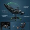 SONGMICS RCG070C01 Ergonomic Office Chair with High Back Armrests Footrest Lumbar Support Pillow Load up to 150kg Black/Green - Billede 6