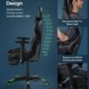 SONGMICS RCG070C01 Ergonomic Office Chair with High Back Armrests Footrest Lumbar Support Pillow Load up to 150kg Black/Green - Billede 2
