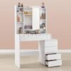 LED-belysningssminkebord med spejl, skuffer, skammel, justerbar lysstyrke, moderne, Cloud White - Billede 3
