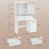 LED-belysningssminkebord med spejl, skuffer, skammel, justerbar lysstyrke, moderne, Cloud White - Billede 4
