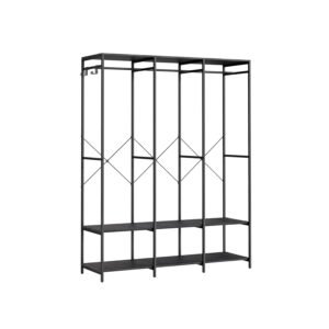Tøjstativ, knagerække, garderobe med tøjstang, hylder, 40 x 141 x 180 cm, ibenholtsort