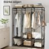 Tøjstativ, knagerække, garderobe med tøjstang, hylder, 40 x 141 x 180 cm, ibenholtsort - Billede 3
