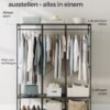 Tøjstativ, knagerække, garderobe med tøjstang, hylder, 40 x 141 x 180 cm, ibenholtsort - Billede 4