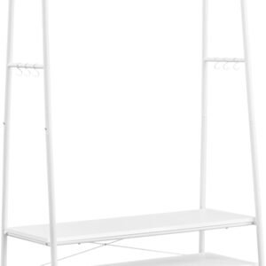 Bøjlestang, med 2 hylder, 6 S-formede kroge, stålramme, hvid