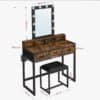 Vasagle makeup vanity with mirror and stool, industrial style, vintage brown-black finish.